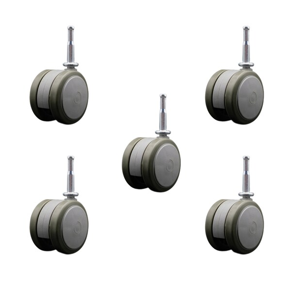 Service Caster 2-3/8'' Gray Floor Safe Twin Wheel Casters 5/16 Grip Neck Stem, 5PK SCC-GN02S60-TPR-GRY-5 - main